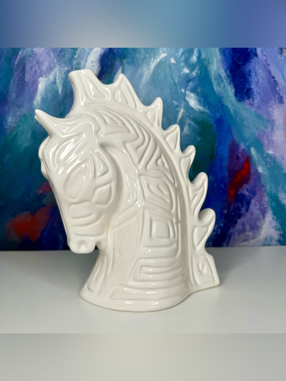 Ceramic Horse Head Vintage Figurine Shelf Decor MCM Midcentury Glossy White